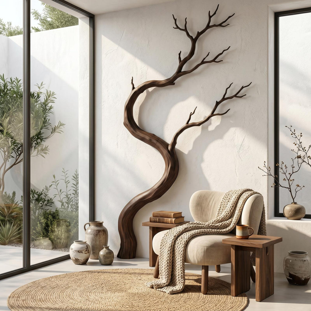 Spry Interior Artisan Wooden Wall Decor, Sculptural Driftwood Branch Hanging Sculpture for Living Room, SINLSAWD121