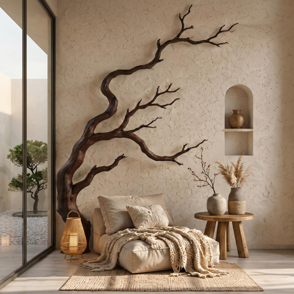 Spry Interior Contemporary Wooden Wall Decor, Sculptural Tree Branch Sculpture for Bedroom & Living Room Art, SINLSAWD119