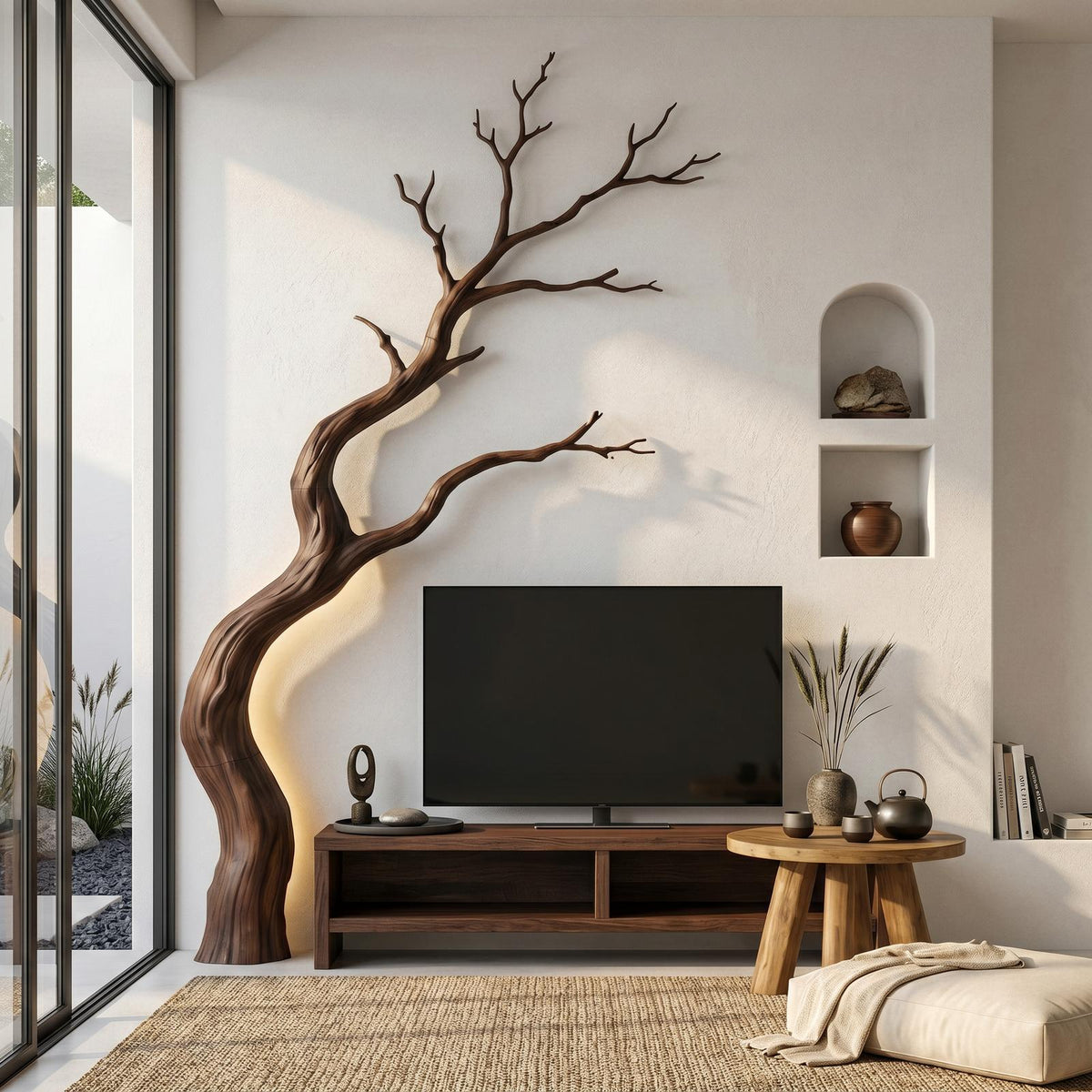 Modern Wooden Wall Decor, Sculptural Driftwood Branch Style Hanging Art for Living Room & Entryway
