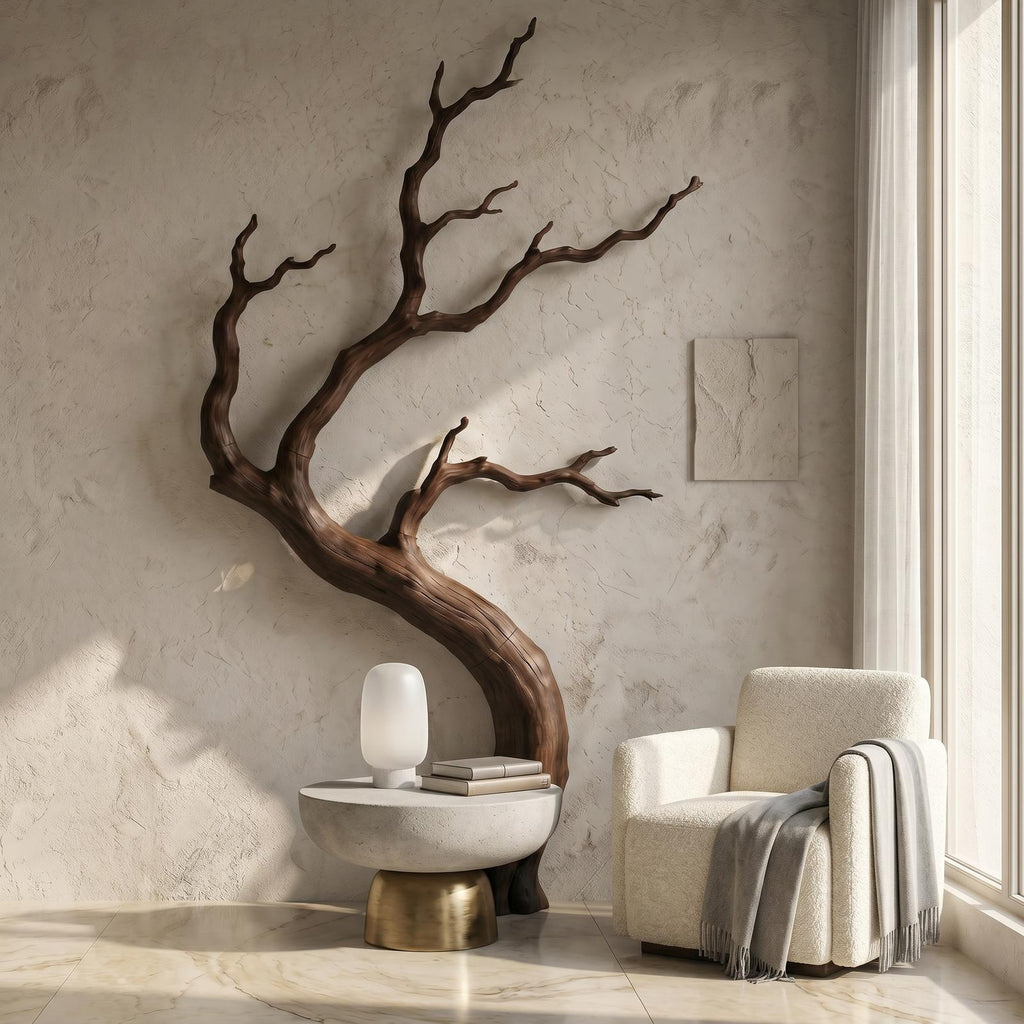 Rustic Wooden Wall Decor with Tree Branch Design, Handcrafted Driftwood Art Sculpture for Living Room