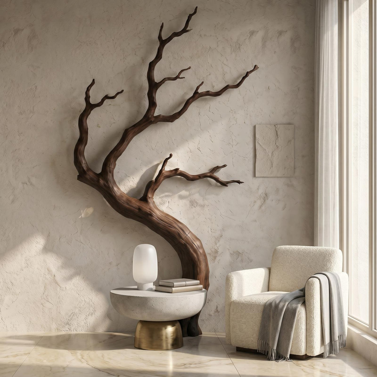 Rustic Wooden Wall Decor with Tree Branch Design, Handcrafted Driftwood Art Sculpture for Living Room