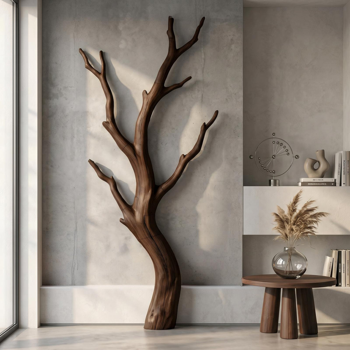 Organic Modern Branch Wall Art, Handcrafted Wood Tree Branch Sculpture for Living Room Decor