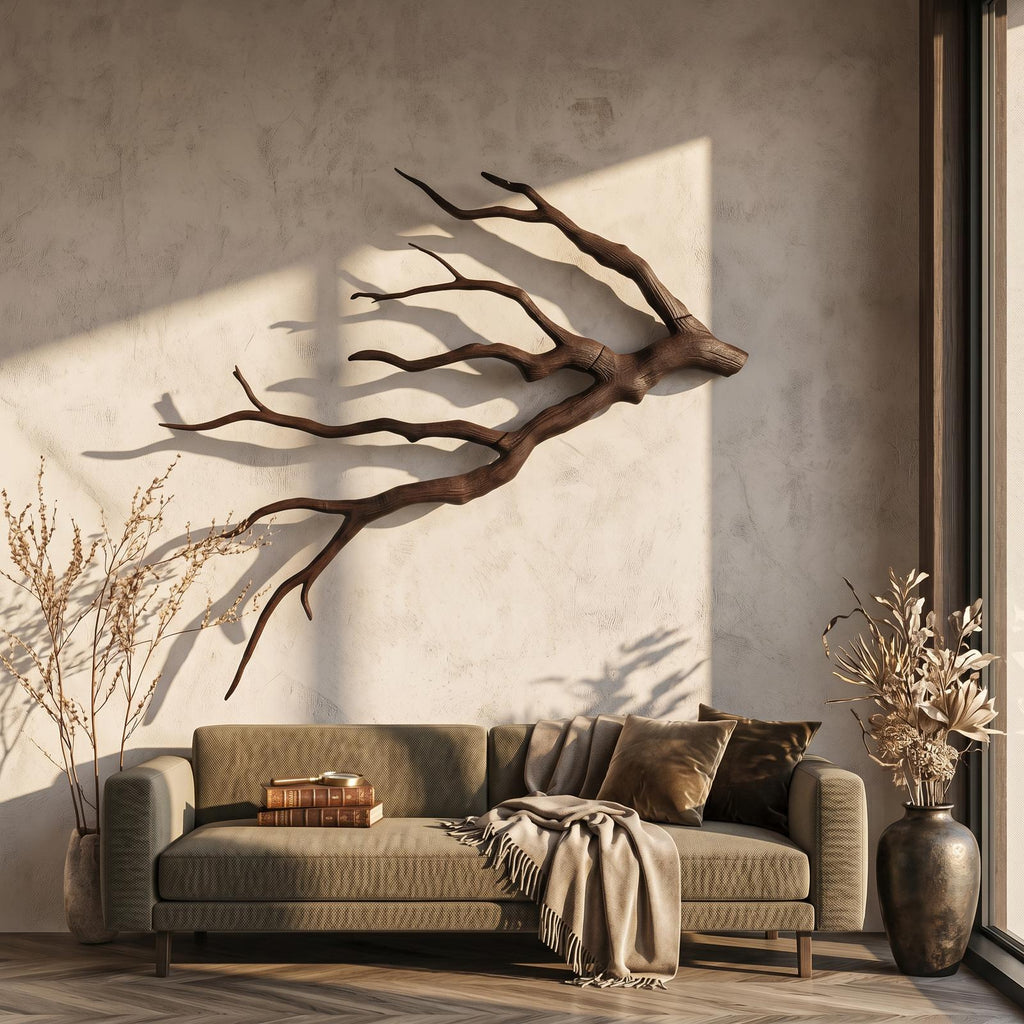 Sculptural Tree Branch Wood Wall Art, Handcrafted Rustic Driftwood Wall Hanging Decor for Home, Model