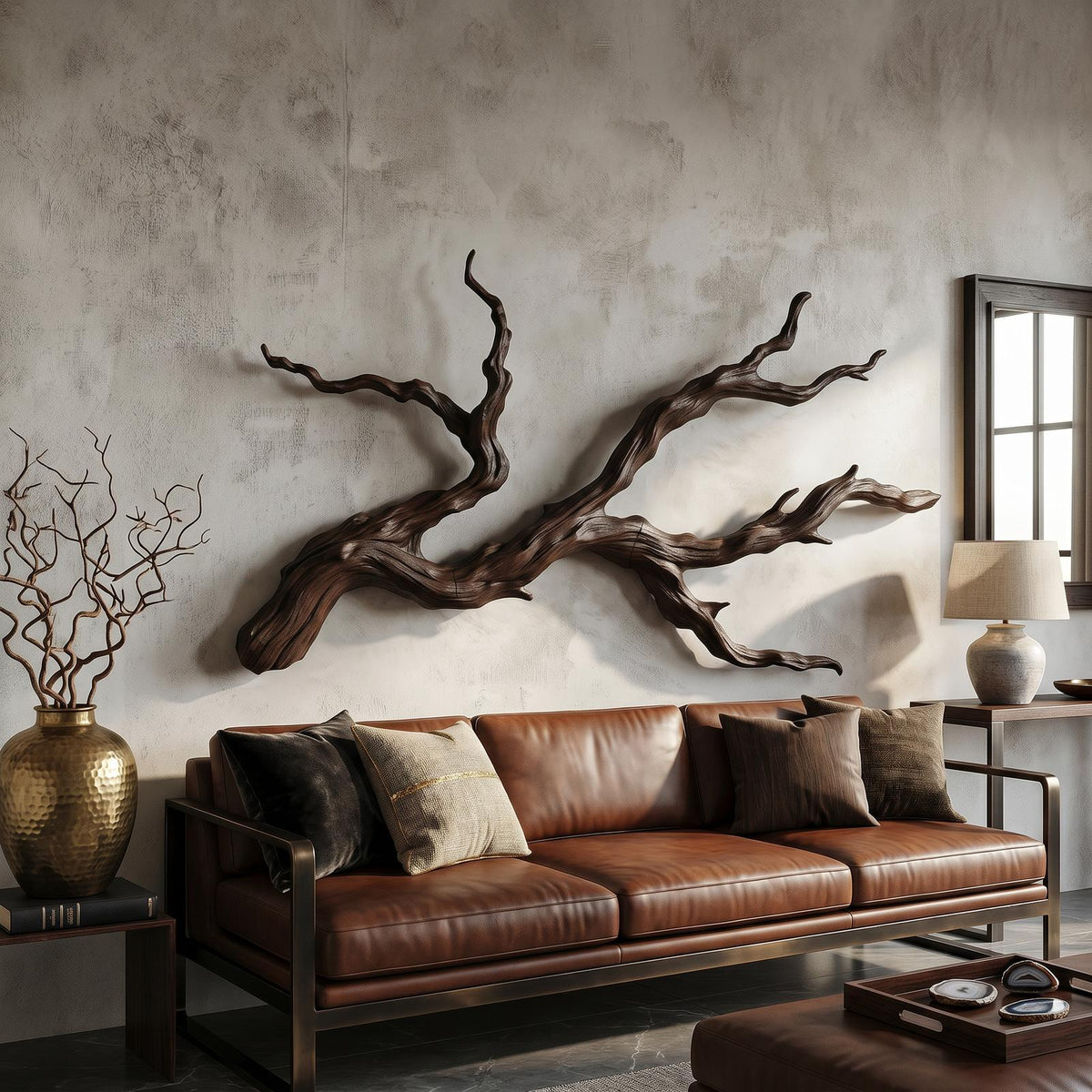 Handcrafted Branch Wood Wall Art, Rustic Nature-Inspired Tree Limb Sculpture for Living Room Bedroom, Model