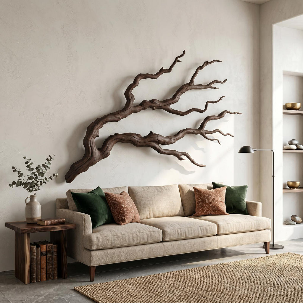 Nature Inspired Branch Wall Art, Handcrafted Organic Wood Tree Limb Sculptural Wall Decor for Living Room, Model