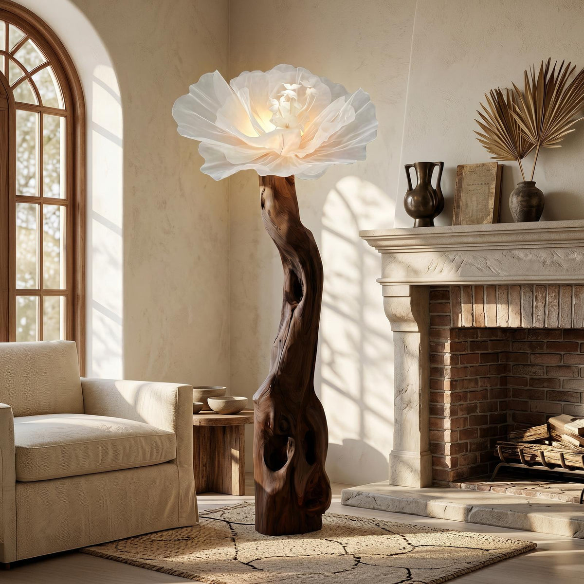 Organic Modern Floor Lamp Handcrafted Flower Sculpture For Living Room