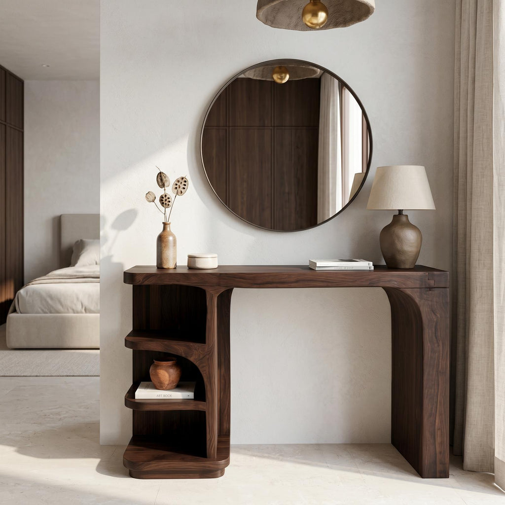 Contemporary Dressing Table With Waterfall Wood Structure For Bedroom