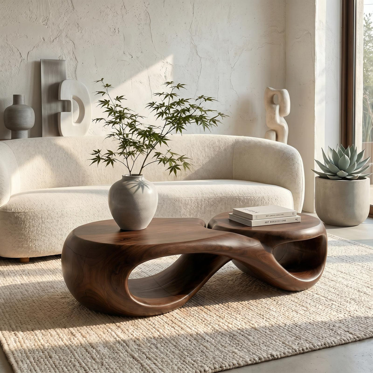 Handcrafted Coffee Table With Sculptural Curved Design For Living Room
