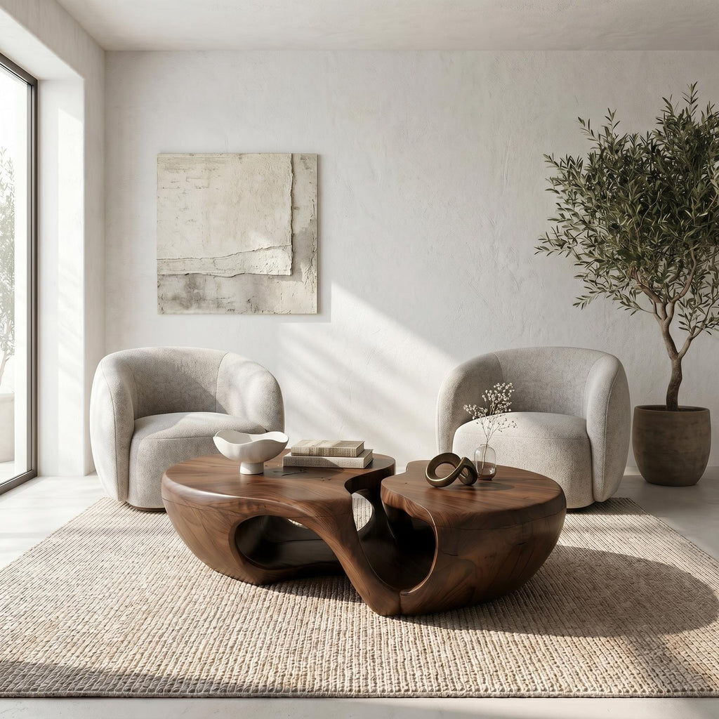 Nature Inspired Coffee Table With Artistic Open Base Design For Living Room