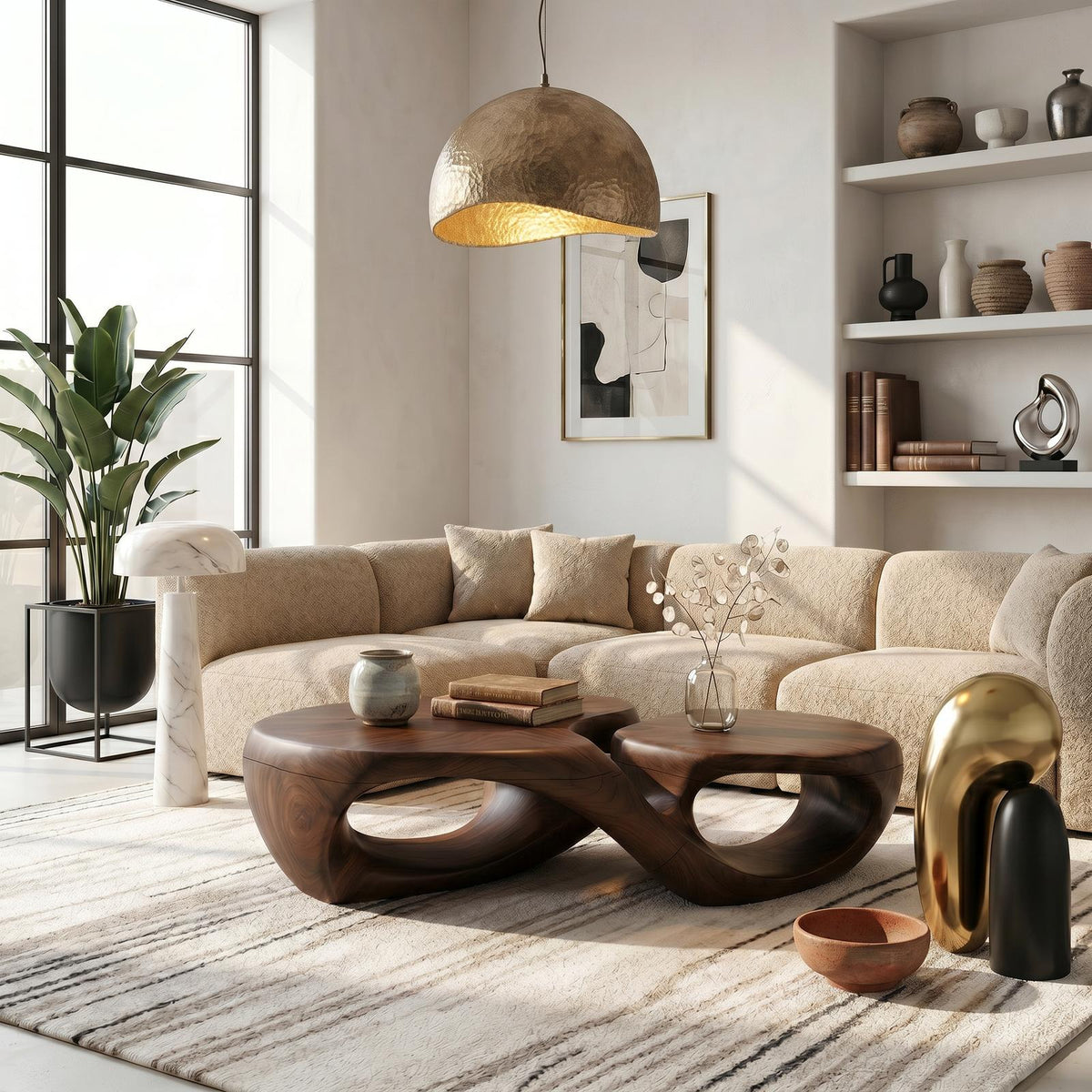 Organic Coffee Table With Sculptural Hollow Design For Living Room