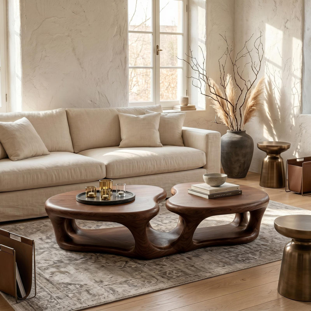 Sculptural Coffee Table With Open Wood Structure For Living Room Decor SINLSACF399
