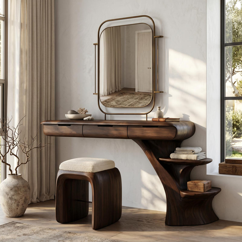 Sculptural Dressing Table With Open Storage Shelves For Bedroom SINLSABDT086