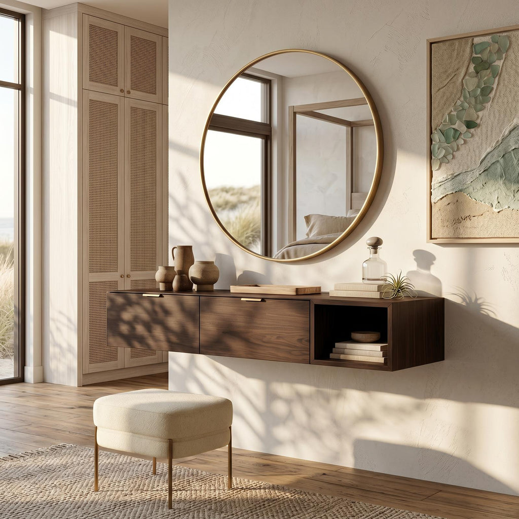 Modern Wall Mounted Dressing Table With Built In Storage For Bedroom SINLSABDT090