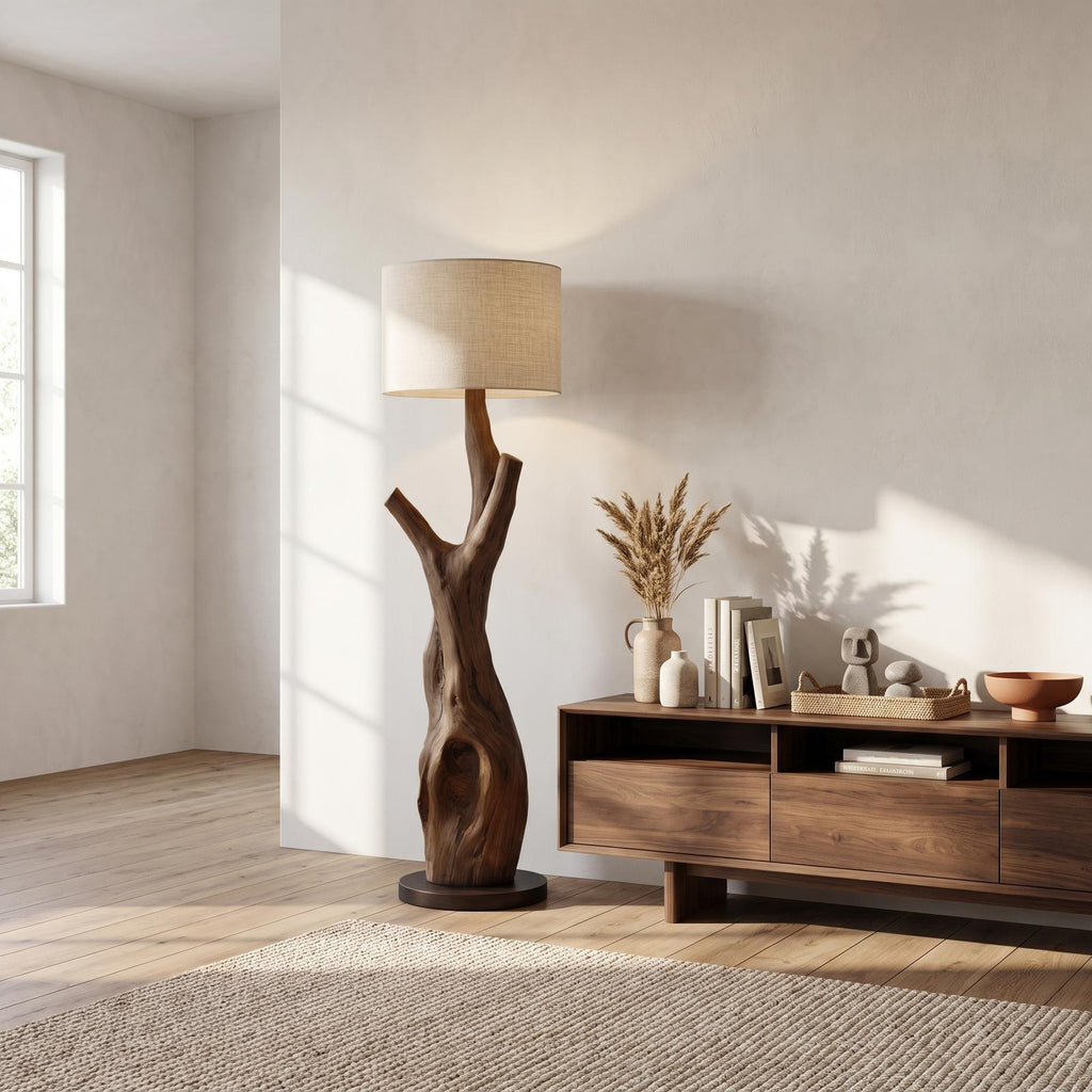 Modern Tree Branch Wooden Standing Lamp For Living Room And Corner