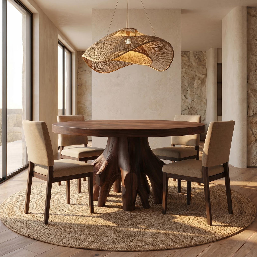 Spry Interior Rustic Tree Root Dining Table, Handcrafted Natural Live Edge Solid Wood Dining Room & Kitchen Table, SINLSADT170