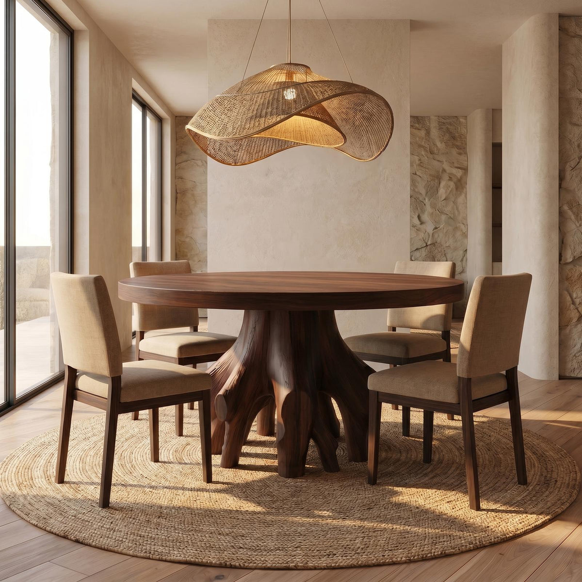 Spry Interior Rustic Tree Root Dining Table, Handcrafted Natural Live Edge Solid Wood Dining Room & Kitchen Table, SINLSADT170