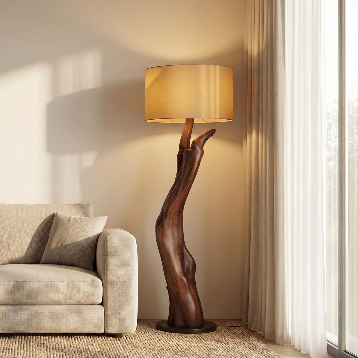 Modern Organic Wood Floor Lamp For Bedroom And Corner