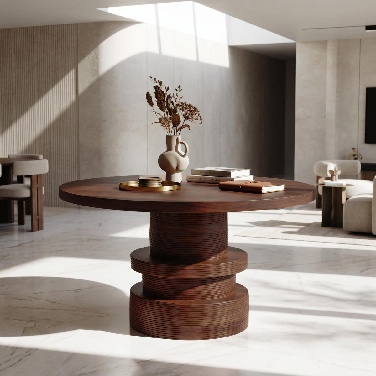 Organic Round Entryway Table, Solid Wood Sculptural Pedestal Foyer Table, Rustic Accent Table for Living Room