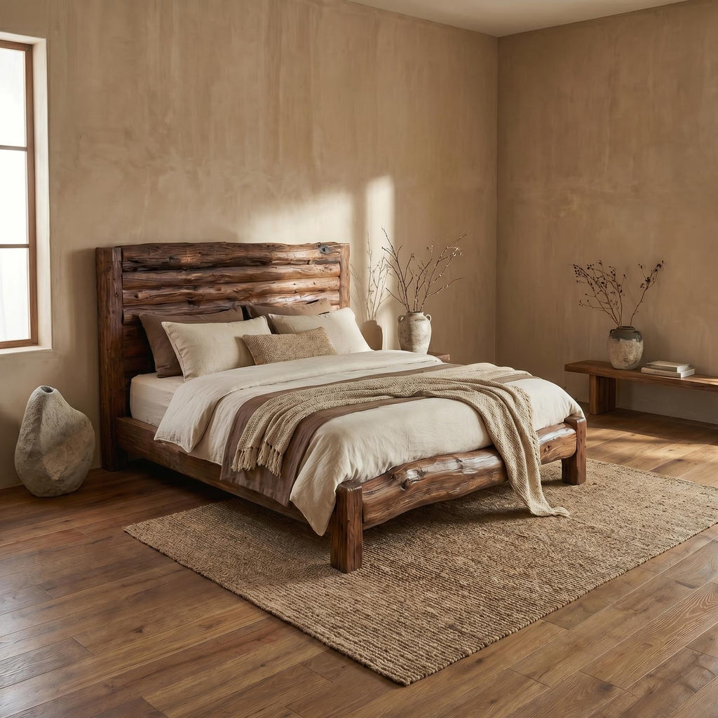 Minimalist Solid Wood Bed Frame, Modern Low Profile Wooden Platform Bed for Bedroom, Handcrafted Furniture