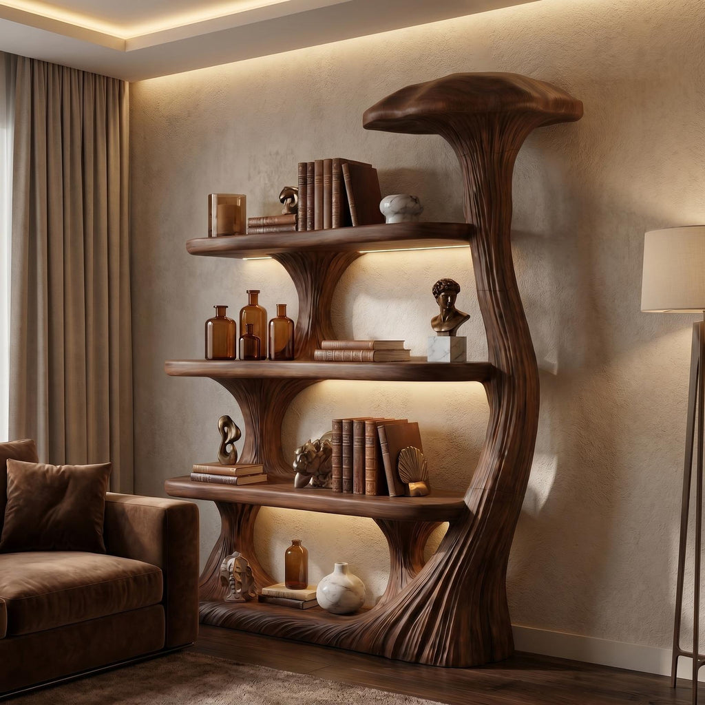 Mushroom Bookshelf Wooden Bookcase Display Shelf For Living Room Bedroom Decor
