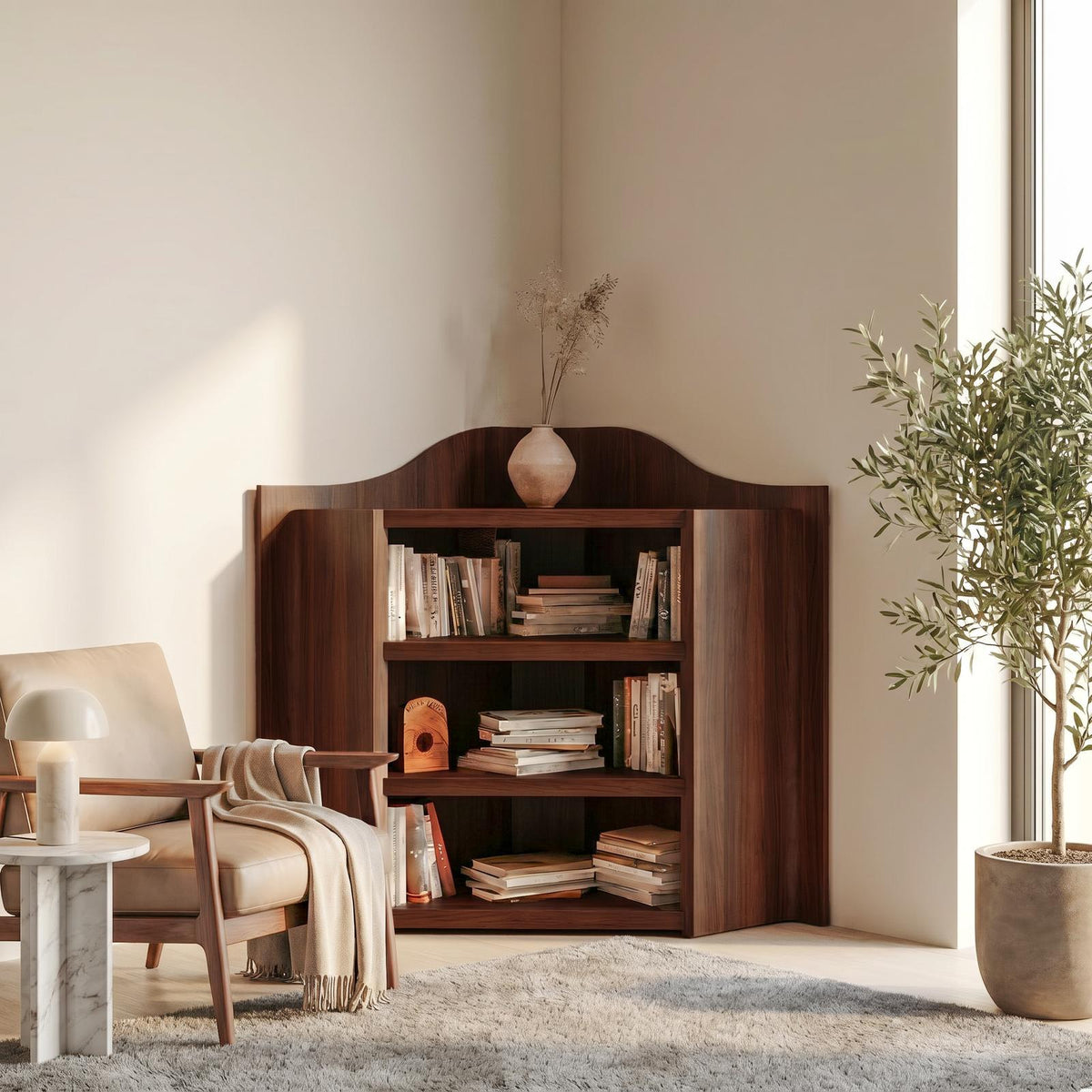 Natural Wooden Bookshelf, Open Multi-Tier Shelves & Storage Display Cabinet for Living Room & Bedroom