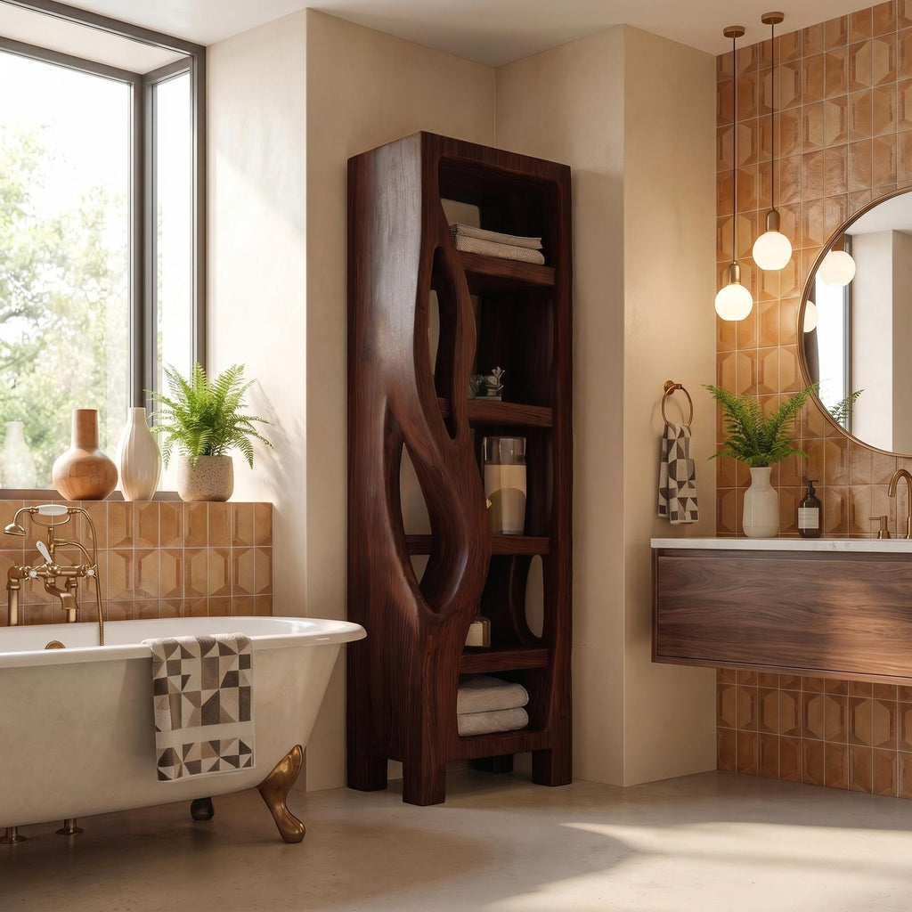 Rustic Wood Bathroom Cabinet, Organic Tree Branch Design Storage Cabinet with Shelves