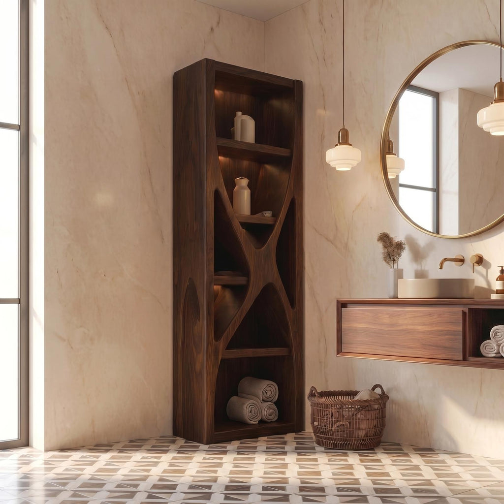 Rustic Bathroom Storage Cabinet, Natural Wood Branch Structure Floor Cabinet with Shelves