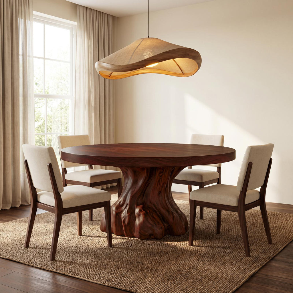 Rustic Tree Root Round Dining Table, Solid Wood Natural Slab Kitchen Table for Home Dining Room