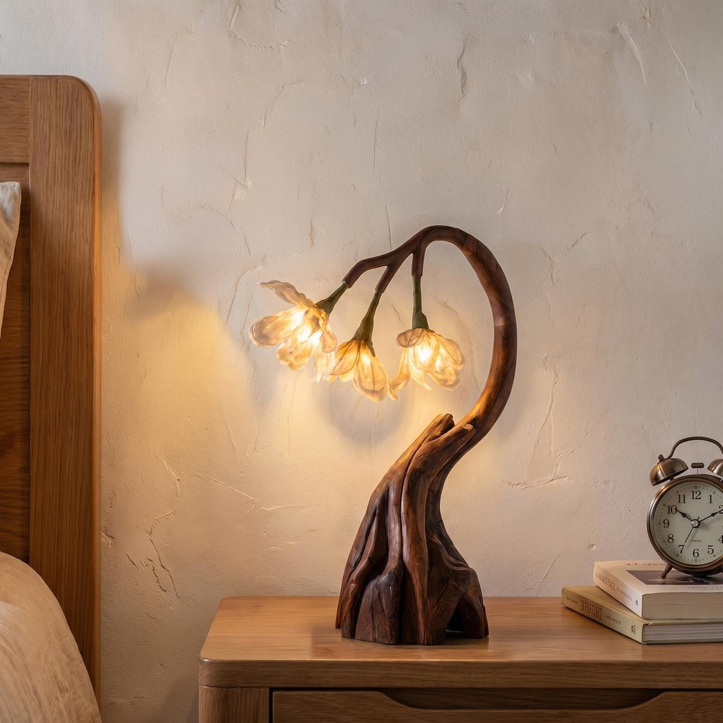 Rustic Tree Branch Table Lamp, Sculptural Driftwood Base Bedside Accent Nightstand Light for Living Room