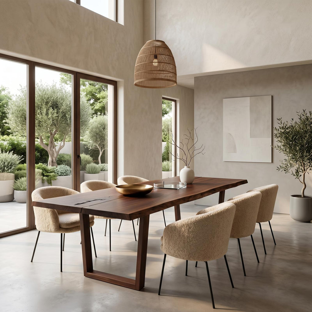 Spry Interior Modern Walnut Dining Table with Minimalist U-Shape Base, Luxury Solid Wood Kitchen Table for Dining Room, SINLSADT188
