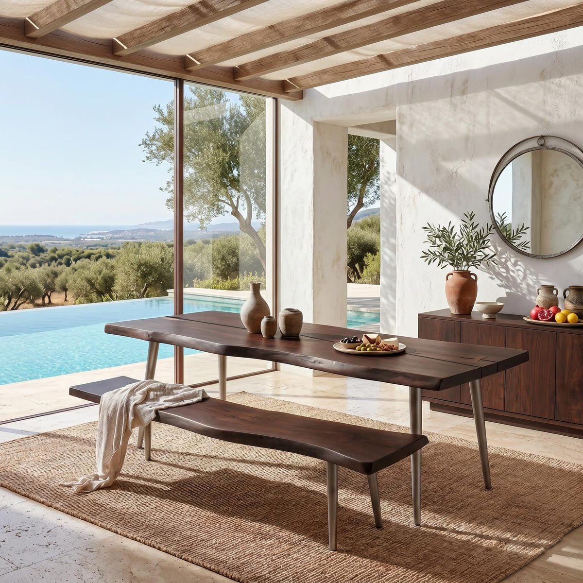 Rustic Dining Table with Trestle Wood Base, Farmhouse Solid Wood Kitchen Table for Dining Room