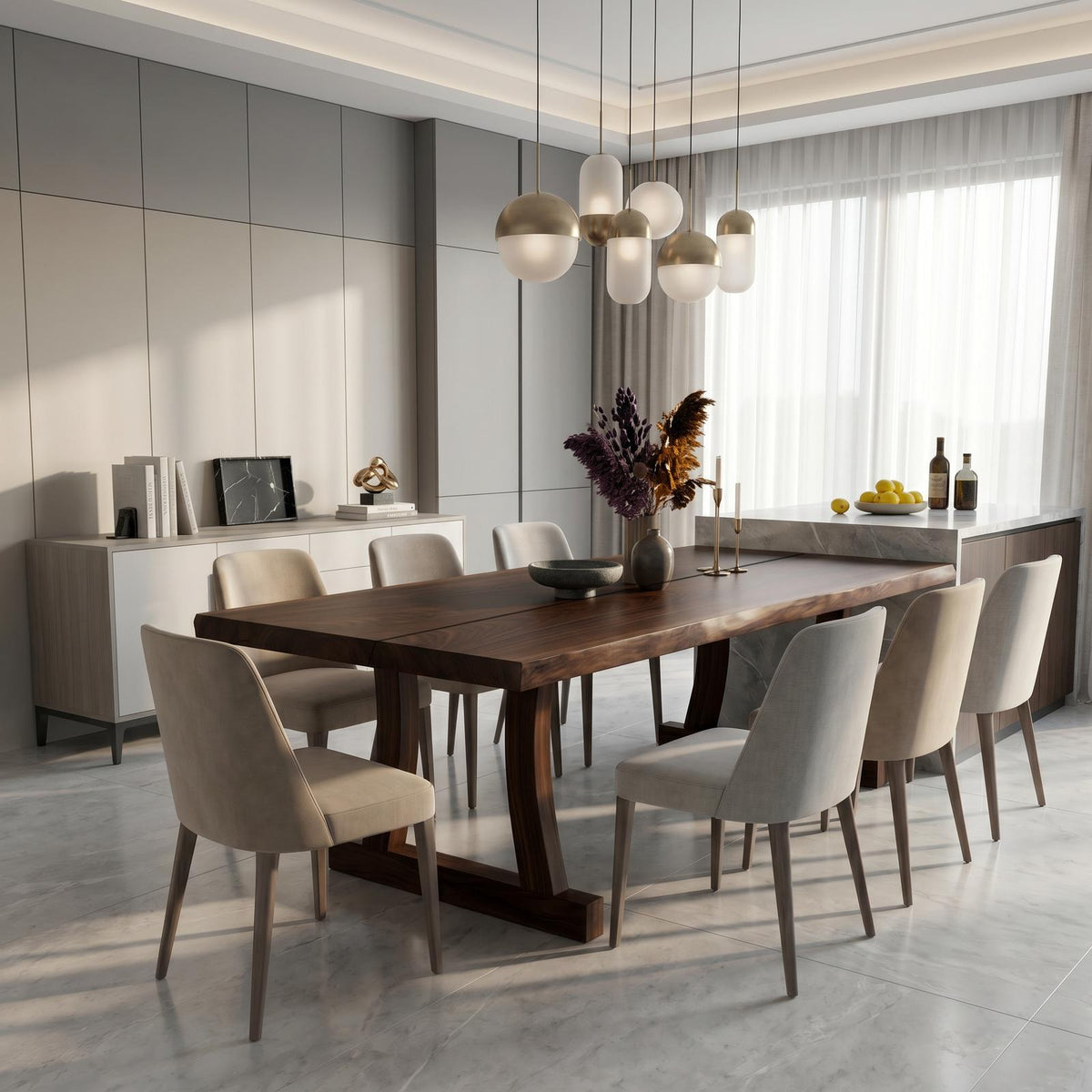 Spry Interior Contemporary Solid Wood Dining Table with Rounded Edge, Modern Kitchen Room Dinner Table, SINLSADT190