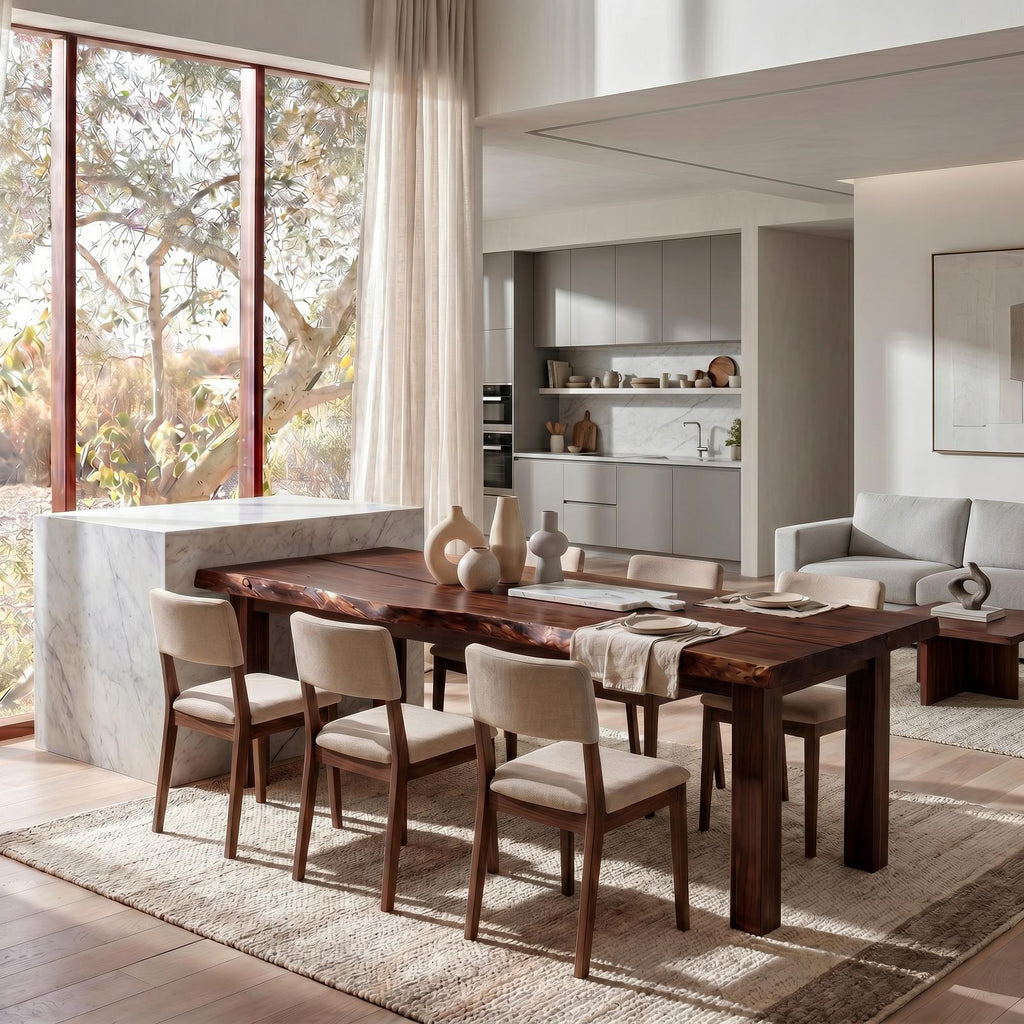 Mid-Century Dining Table with Double Pedestal Base, Oval Solid Wood Kitchen & Dining Room Table
