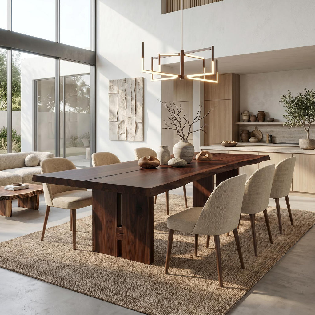 Sculptural Wood Dining Table with Chunky Pedestal Base, Round Solid Wood Kitchen Table for Dining Room