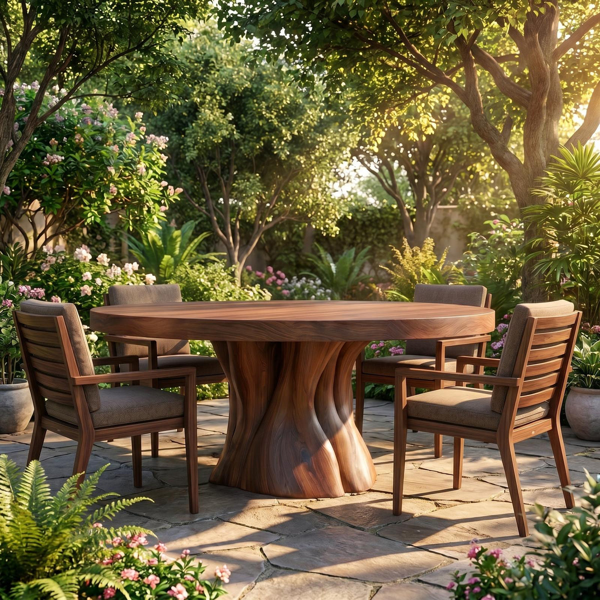 Organic Rustic Round Dining Table, Handcrafted Solid Wood Kitchen Table for Country Home Dining Room