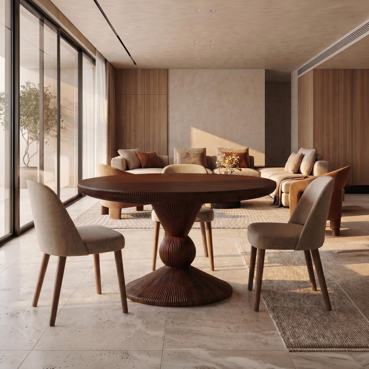 Spry Interior Modern Round Pedestal Dining Table, Handcrafted Solid Wood Kitchen Statement Table for Home Dining Room, SINLSADT168