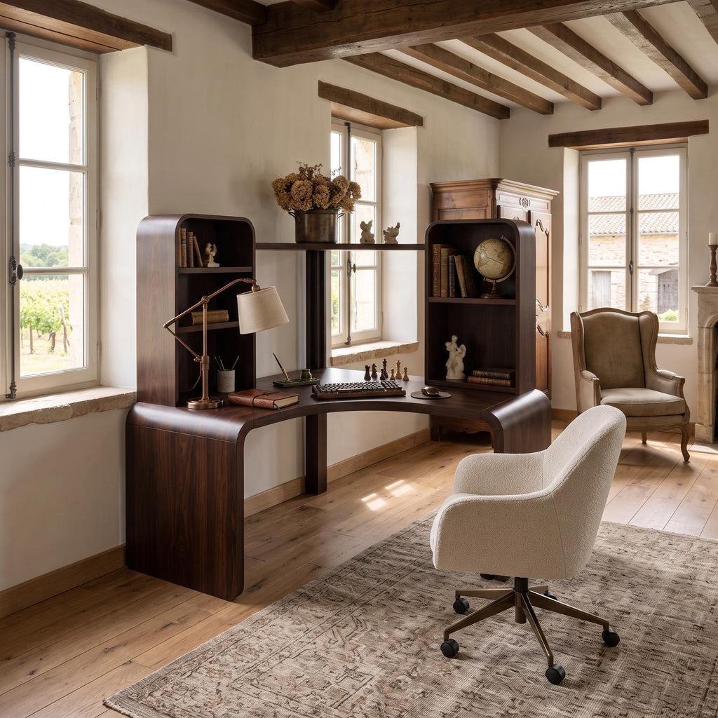 Contemporary Computer Desk With Corner Bookcase For Workspace