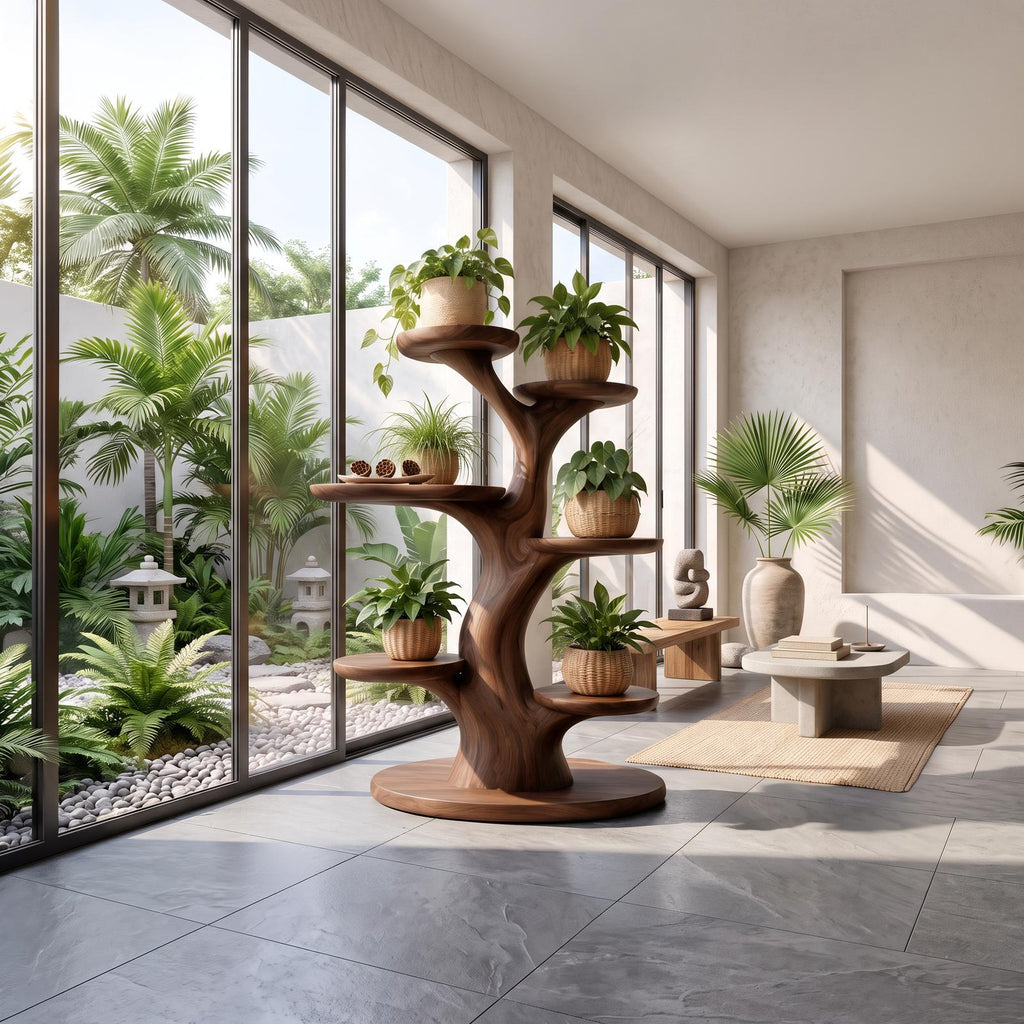 Organic Plant Stand With Flowing Tiered For Balcony SINLSAPT024