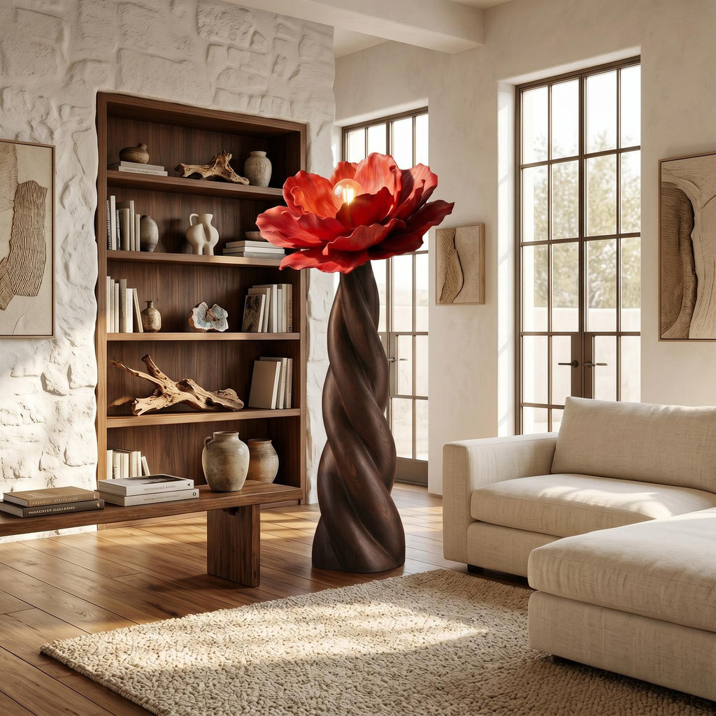 Nature Inspired Floor Lamp With Blooming Flower Silhouette For Living Room