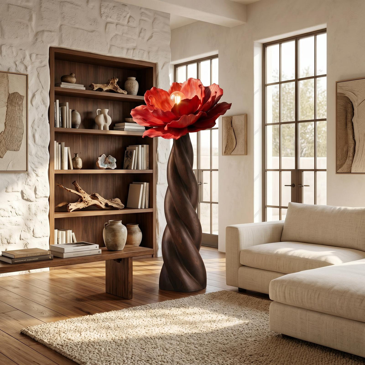 Nature Inspired Floor Lamp With Blooming Flower Silhouette For Living Room