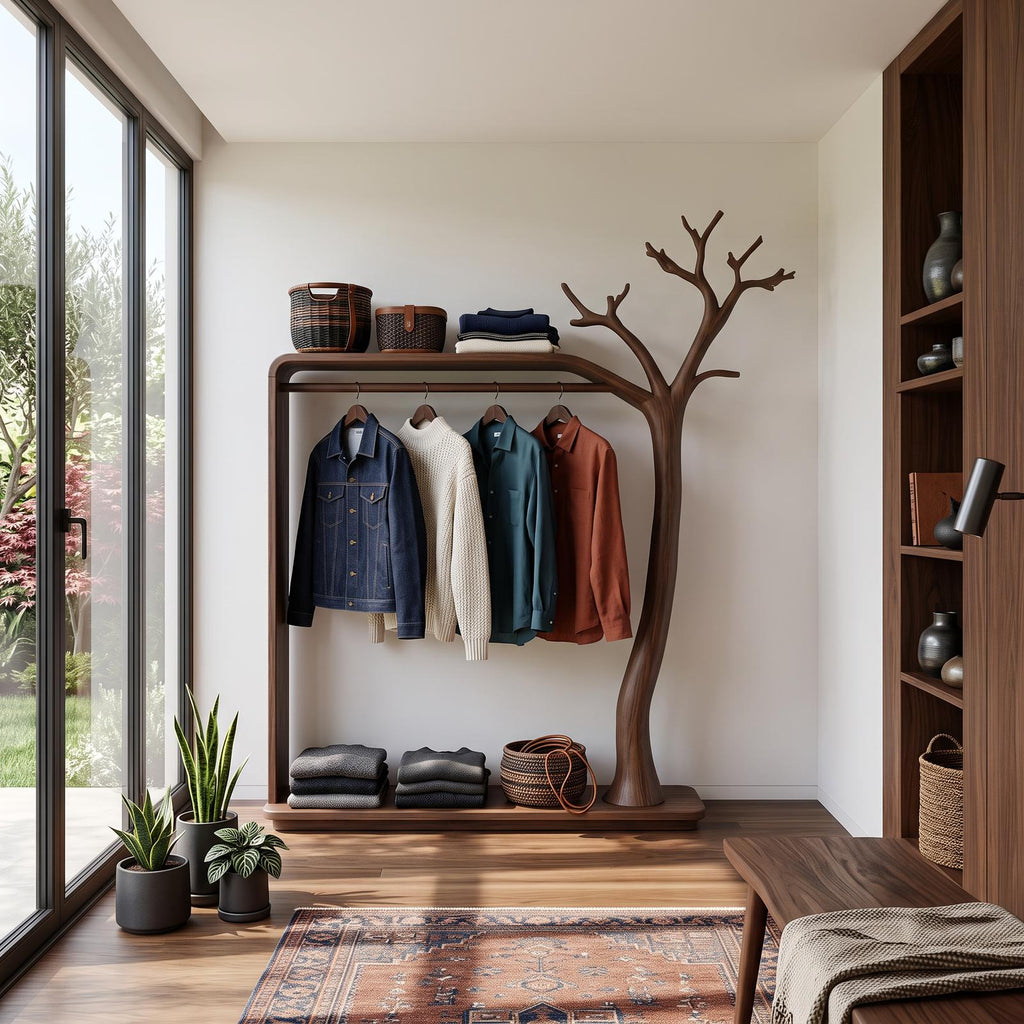 Rustic Tree Clothing Shelf Rack Entryway Bedroom