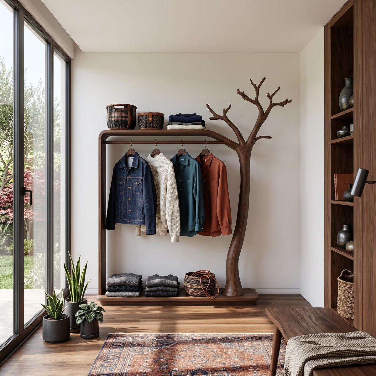 Rustic Tree Clothing Shelf Rack Entryway Bedroom