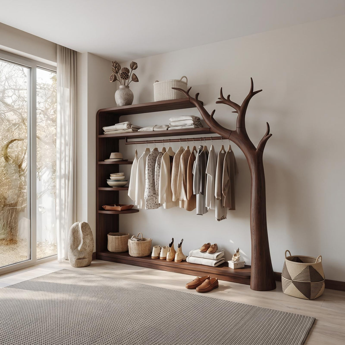 Rustic Tree Wardrobe Rack Bedroom Or Entryway Closet Storage