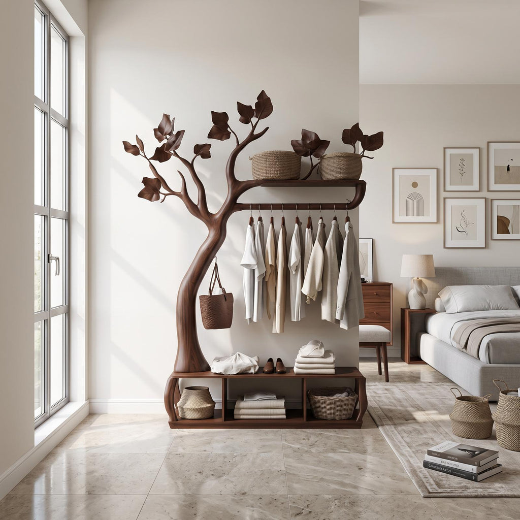Rustic Tree coat Rack Bedroom Closet Organizer Storage