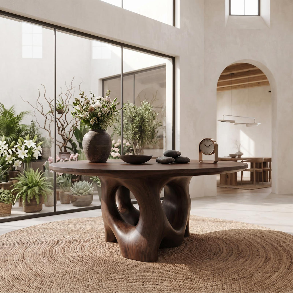 Natural Foyer Center Table With Organic Spiral Form For Entryway And Living Room