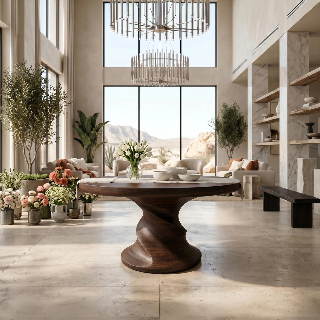 Contemporary Center Table With Flowing Curved Design For Foyer And Hallway