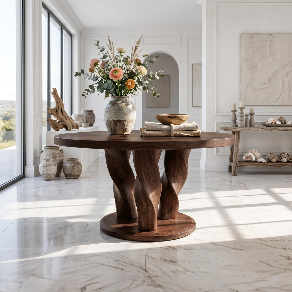 Rustic Round Entryway Table With Twisted Tree Inspired Design For Foyer And Entryway