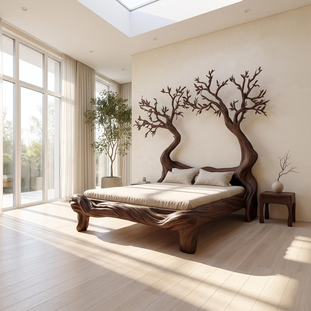 Rustic Tree Inspired Bed Organic Nature Bedroom SINLSAWB073