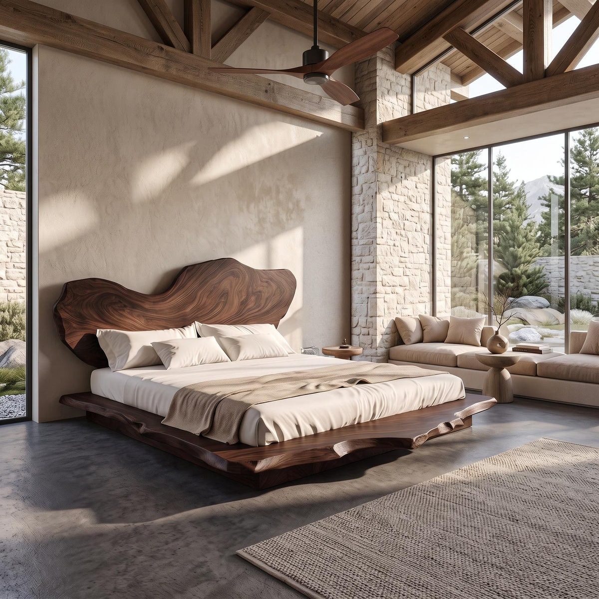 Rustic Handcrafted Wooden Bed Bedroom SINLSAWB076