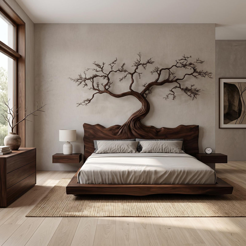 Rustic Bedroom Wooden Platform Bed Frame SINLSAWB079
